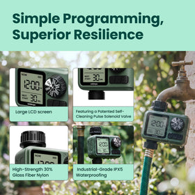 Soildrops sprinkler timer battery compartment houses two AAA batteries.