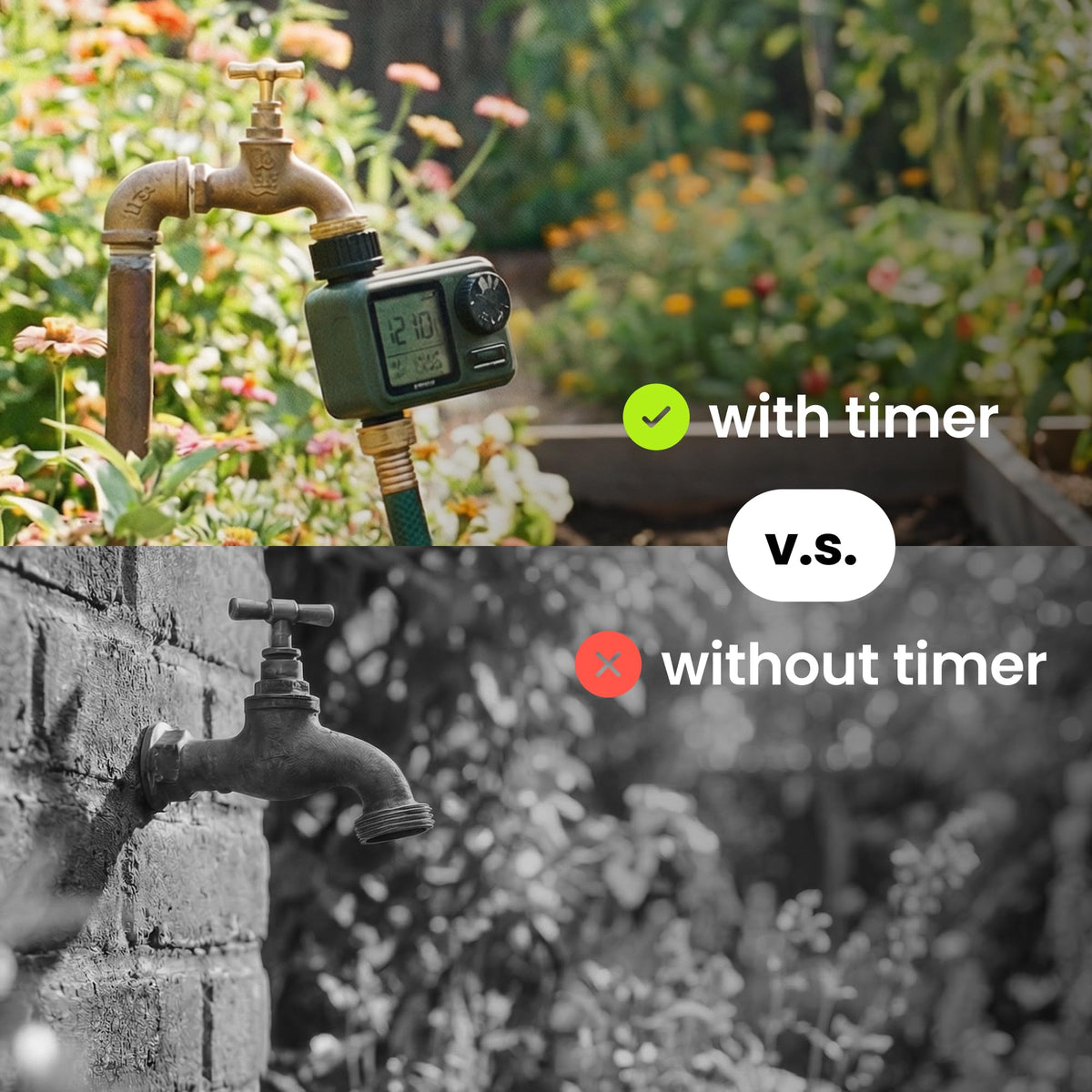 Soildrops sprinkler timer mode selector highlights Auto, Manual, and Rain Delay.