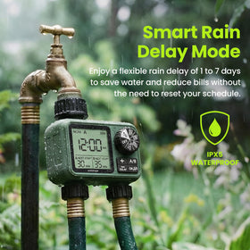 Soildrops timer self-cleaning valve reduces clogs for longer garden reliability.