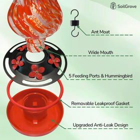 SOILGROVE red hand-blown glass feeder enhances yard visibility