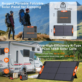 SOKIOVOLA 100W unfolded panel with brackets for easy sun exposure.