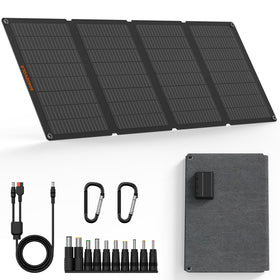 Sokiovola 50W foldable panel closed, ideal for compact travel and storage.