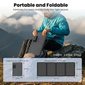 Sokiovola 50W foldable panel open, ready to capture sunlight outdoors.