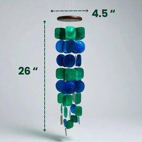 Solange & Frances wind chimes showcase circle and square capiz shells for visual interest.