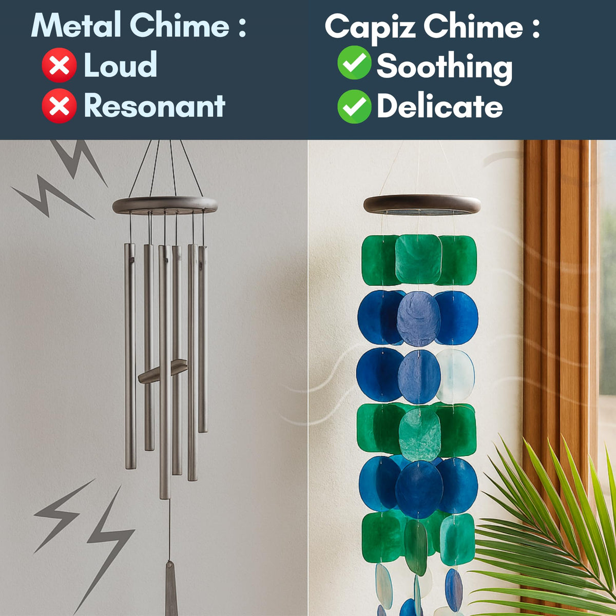 Solange & Frances wind chimes enhance patio decor with a soft, gentle melody.