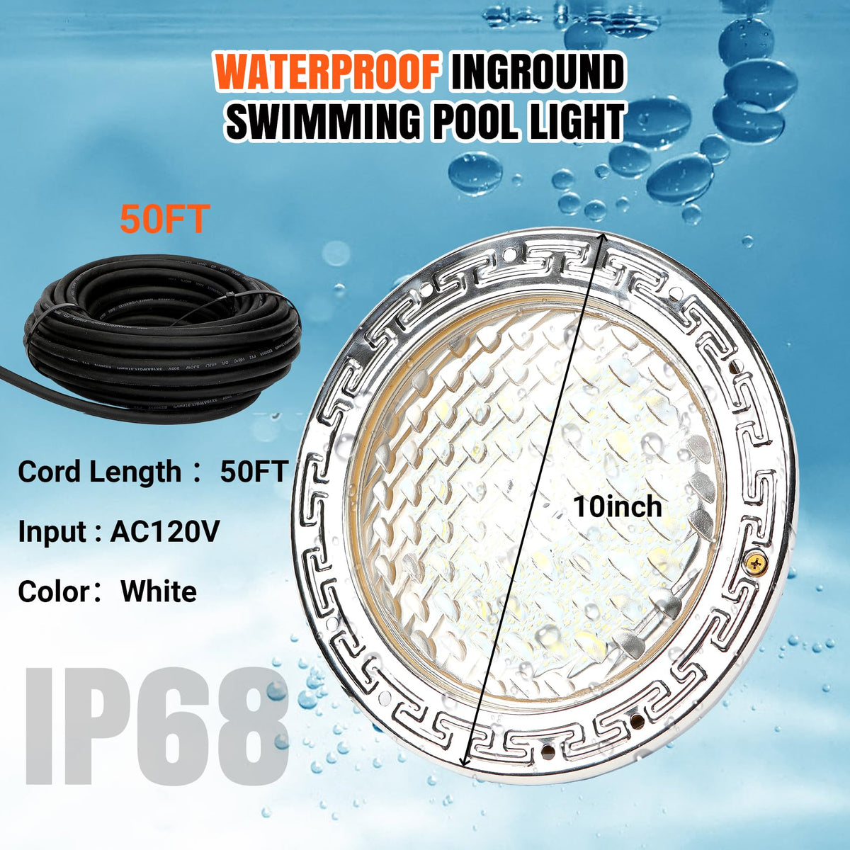 SOLAR SPORTS pool light with 50 ft cord enables flexible installation and reliable brightness