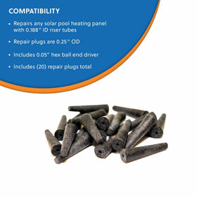 SolarPoolRepair original plug 0-25-diameter seals riser leaks in solar pool heaters.