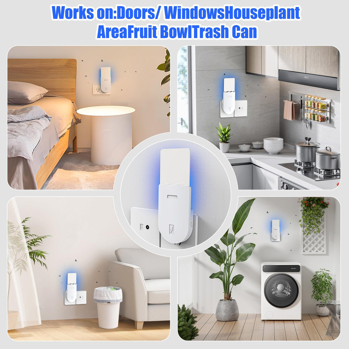Solarush indoor UV fly trap kitchen use demonstrates practical placement near food prep areas.
