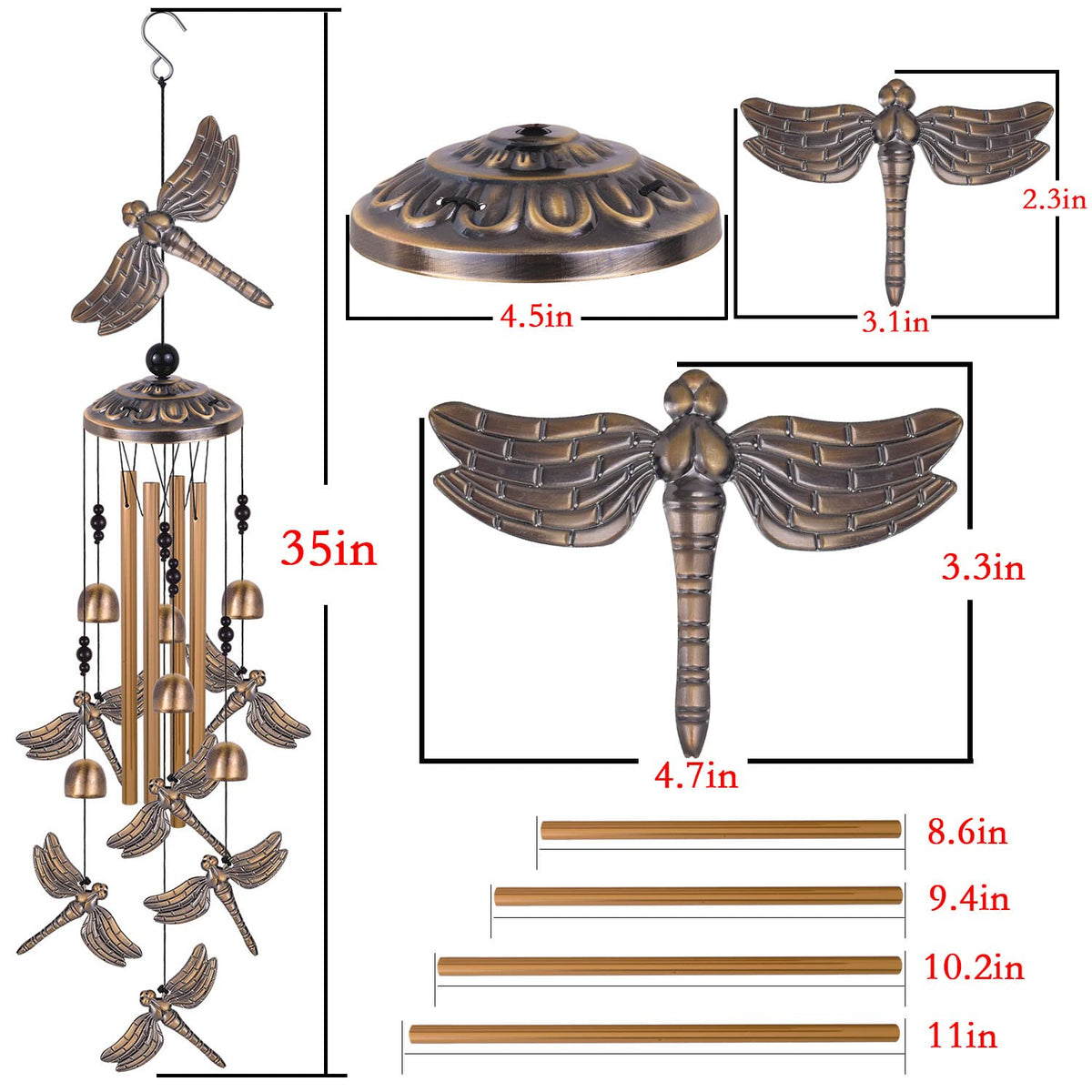 Solawindchime bronze dragonfly garden decor enhances outdoor spaces with nature-inspired elegance.