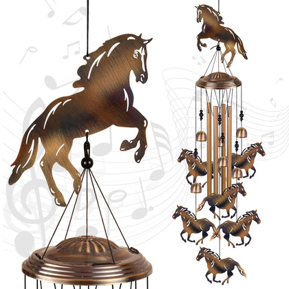 Solawindchime bronze horses wind chimes in garden with soothing tones