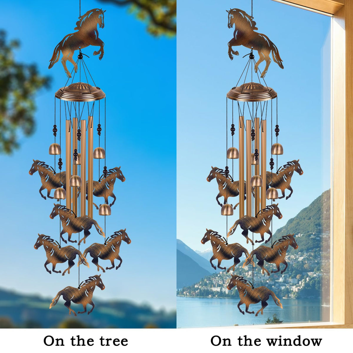 Solawindchime bronze horses wind chimes indoors for cozy ambiance