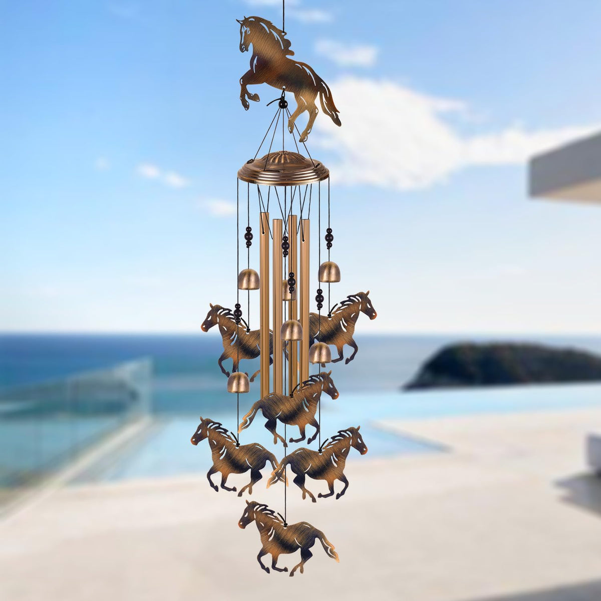 Solawindchime bronze horses wind chimes on lawn blending vintage style