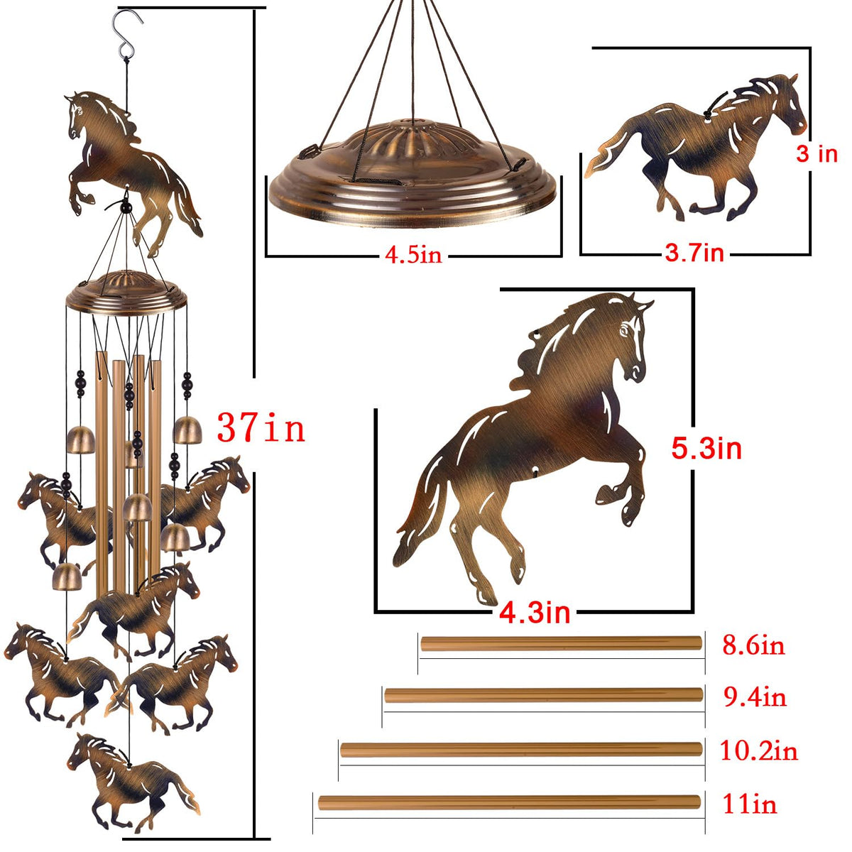 Solawindchime bronze horses wind chimes in yard as decorative focal point