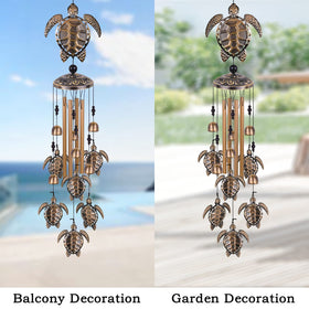 Solawindchime sea turtle wind chime hanging in yard creates pleasant breeze sounds.