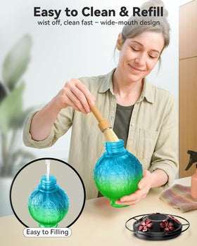 Solawngarden wide-mouth glass bottle enables quick cleaning and refilling.