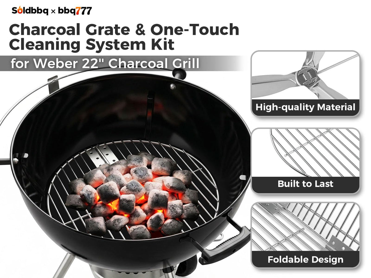 SoldBBQ Weber kettle compatibility diagram shows a precise fit for 22-inch models.