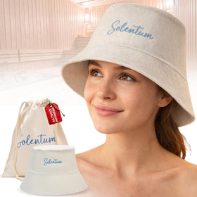 SOLENTUM Premium Sauna Hat top view shows a stylish felt crown for extended sessions
