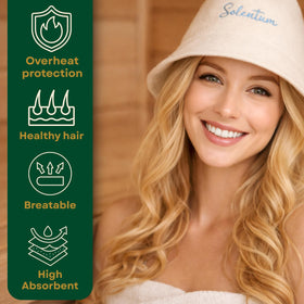 SOLENTUM Sauna cap hair protection closeup emphasizes soft materials and moisture retention