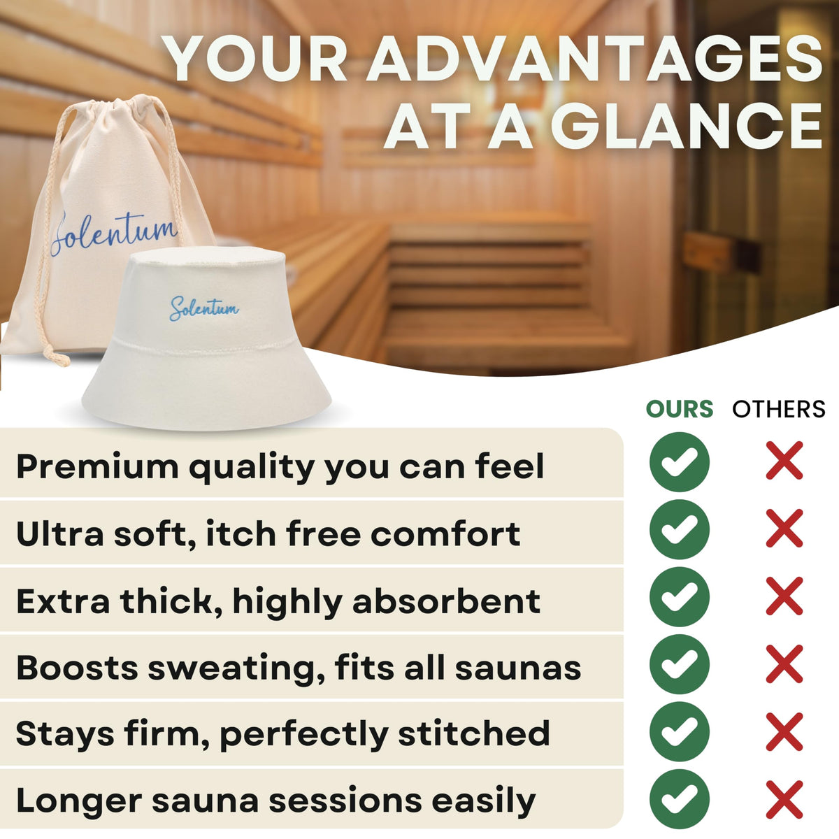 SOLENTUM Unisex sauna headgear supports comfortable sessions in steam and dry saunas