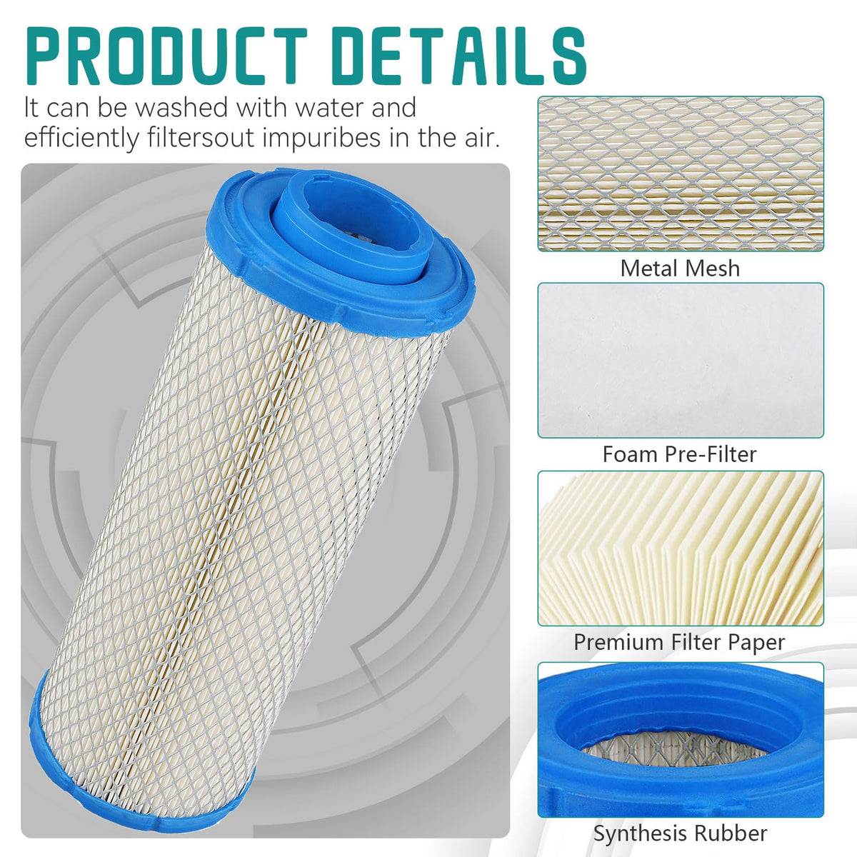 SOLLON inner air filter for Kawasaki 11013-7045 provides clean air path