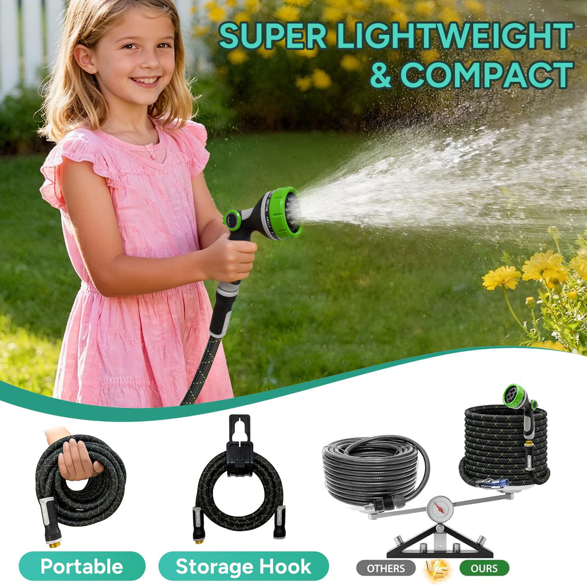 SOLMIO garden hose 100ft leak-proof connector prevents leaks during use.