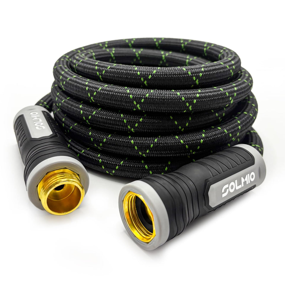 SOLMIO garden hose 15ft for easy reach and compact storage.