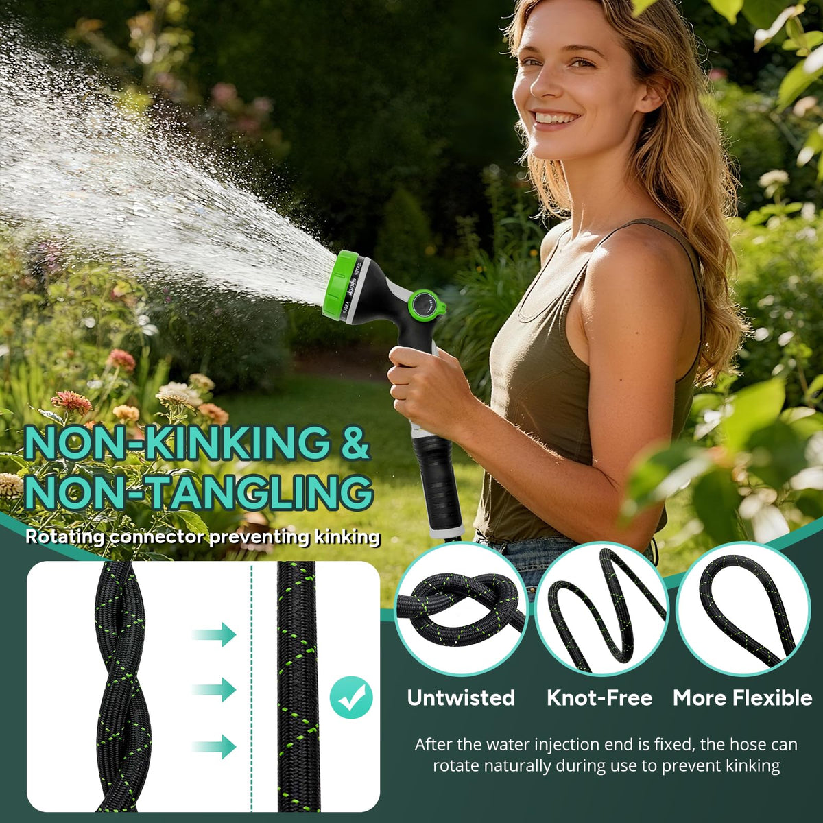 SOLMIO garden hose 25ft connector highlights leak-proof swivel design for secure connections