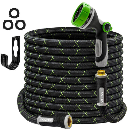 SOLMIO garden hose 25ft exterior shows rugged weave for lasting outdoor use
