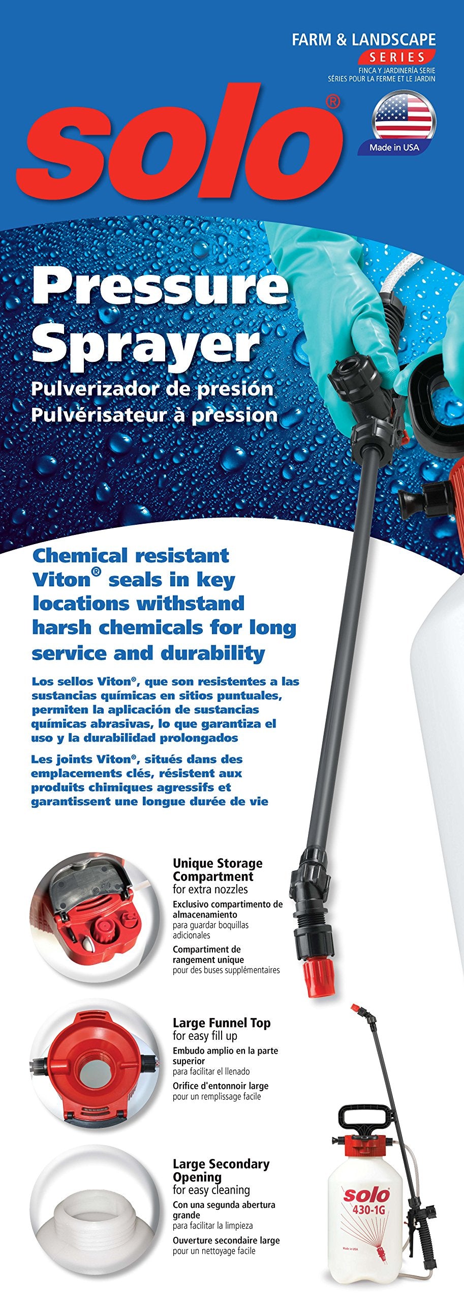SOLO 430-1G sprayer chemical-resistant seals for durability.