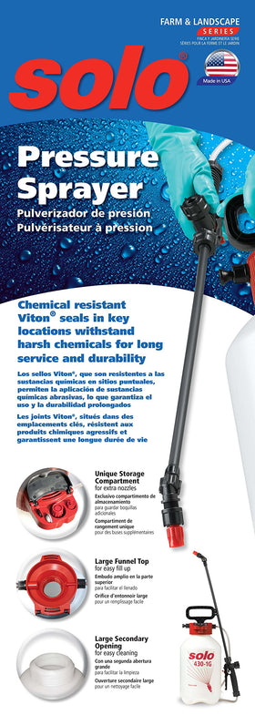 SOLO 430-1G sprayer chemical-resistant seals for durability.