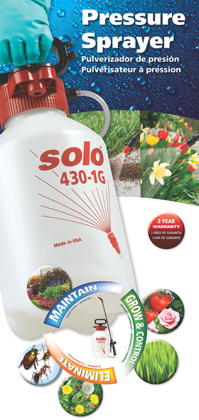 SOLO 430-1G sprayer with extended 28-inch wand for reach.