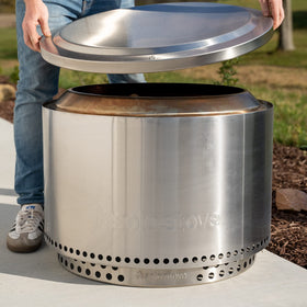 Solo Stove Yukon lid keeps ash and embers contained after use.