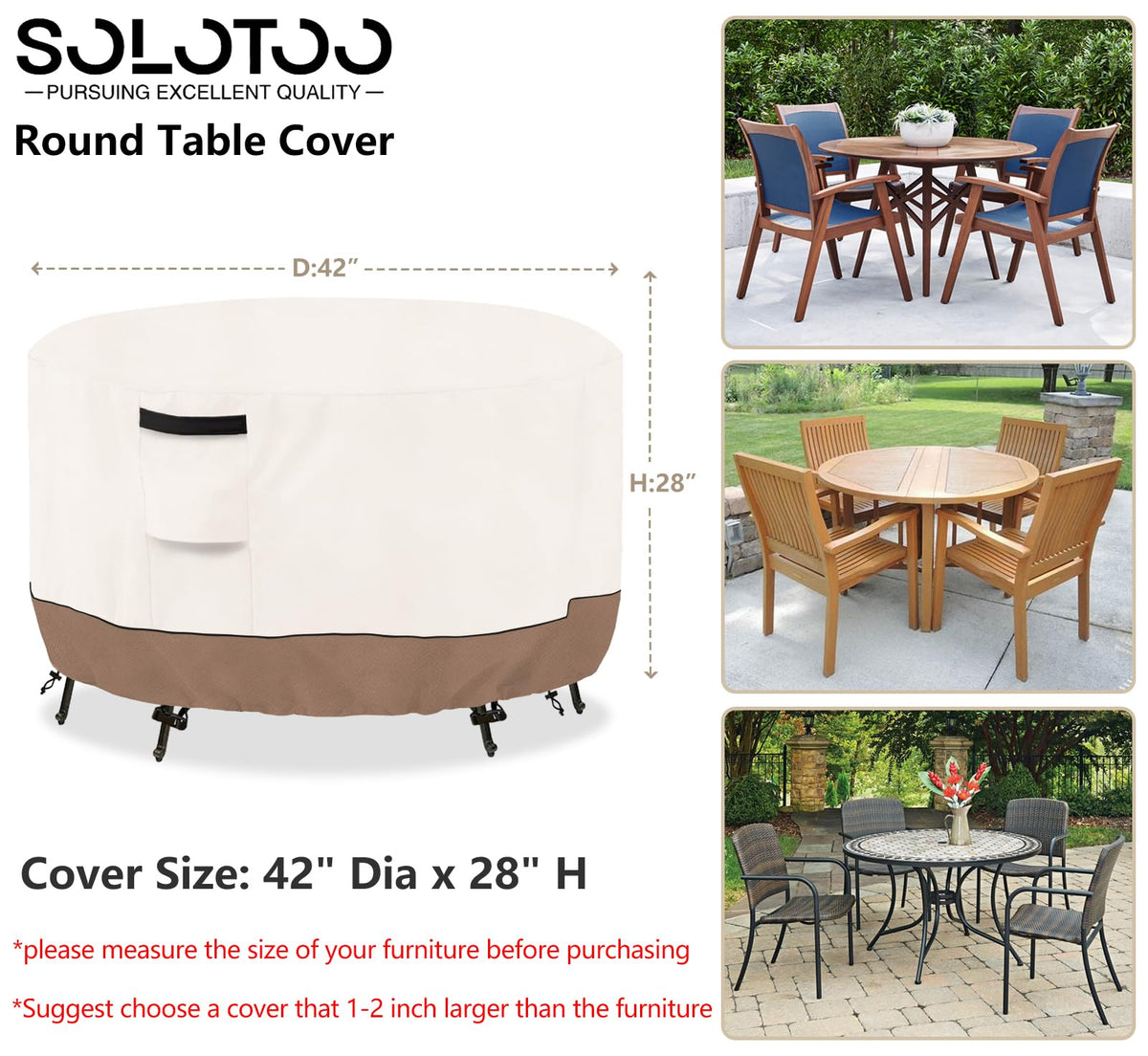 SoloToo 42-inch round table cover designed for standard round tables.
