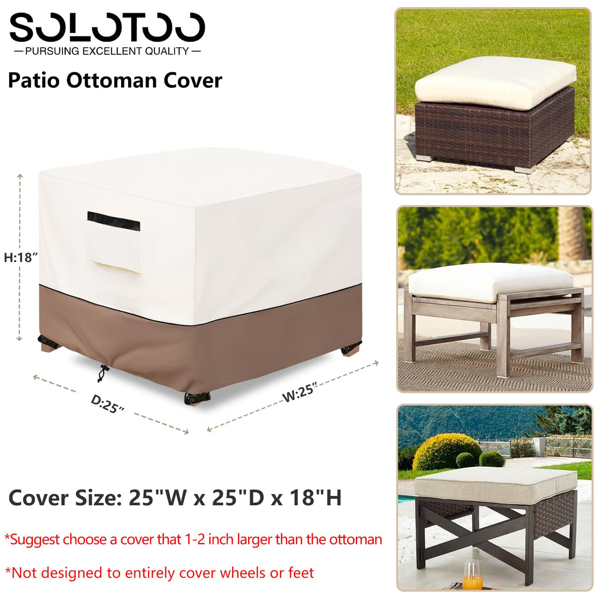 Adjustable buckles and elastic hem secure SoloToo cover against wind.
