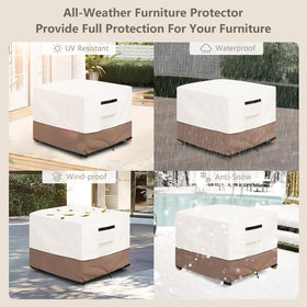 Beige SoloToo patio cover blends with outdoor furniture aesthetics.