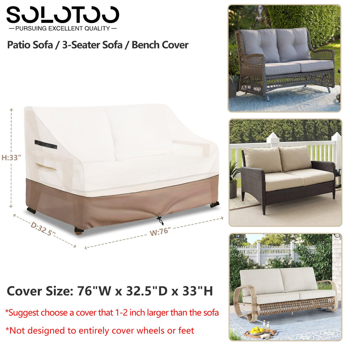 SoloToo adjustable buckles demonstrate windproof fit for outdoor sofa protection.