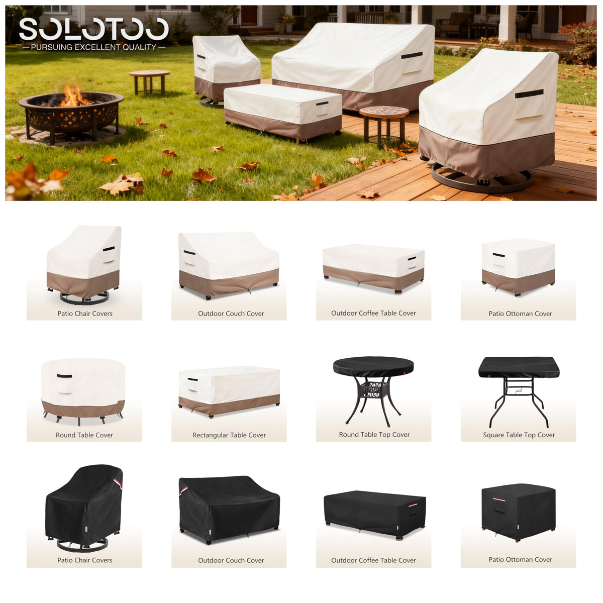 SoloToo cover shown with bottom elastic hem and buckles for a secure fit