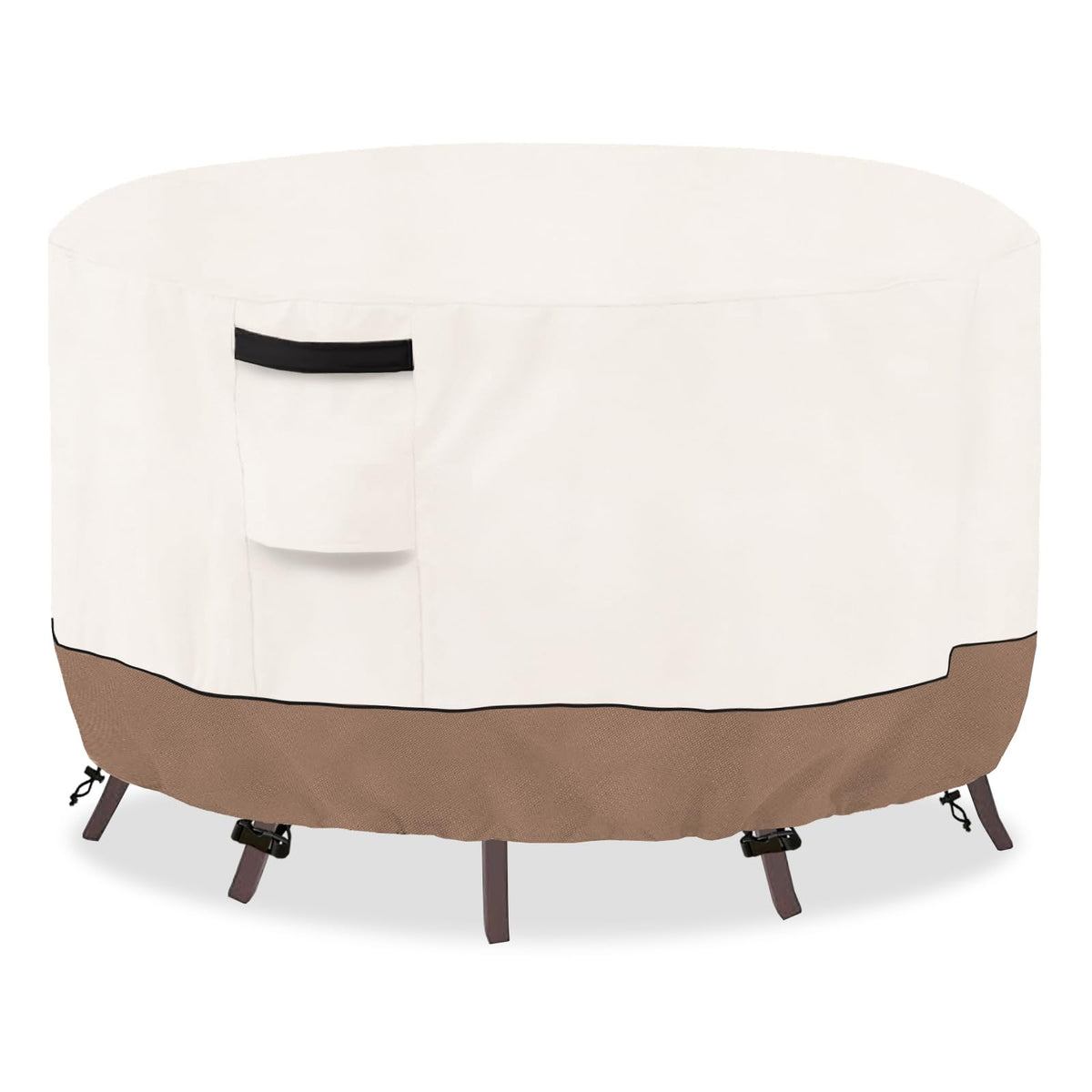 SoloToo round outdoor table cover waterproof protecting furniture from rain and sun.