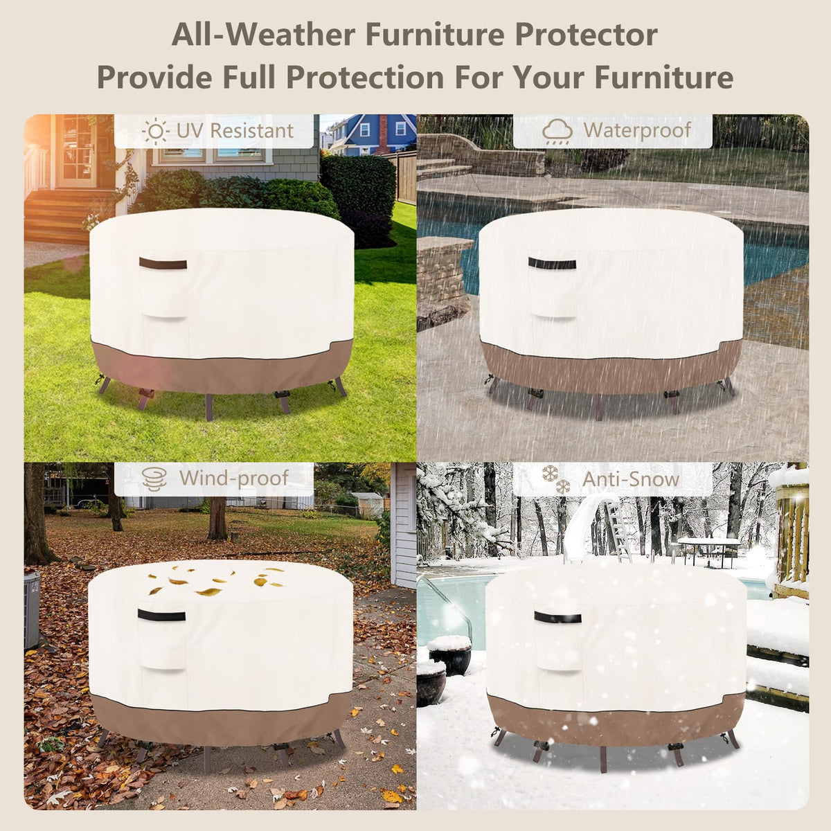 SoloToo round cover fits most 48-inch round tables for year-round use.