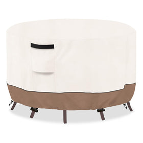 SoloToo round table cover with waterproof Oxford fabric shields outdoor furniture from rain and sun.