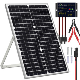 SOLPERK 30W solar panel front view for outdoor battery maintenance.