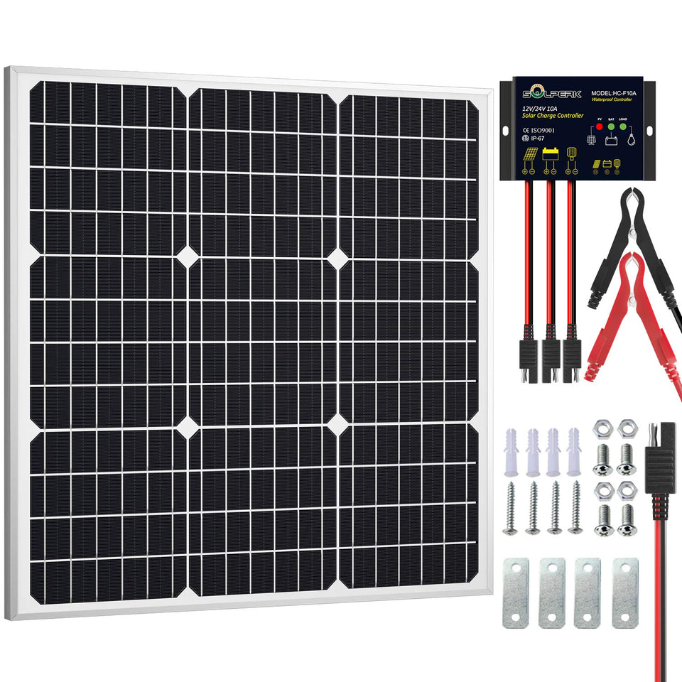 SOLPERK 50W solar panel for 12V battery maintenance on boats and RVs