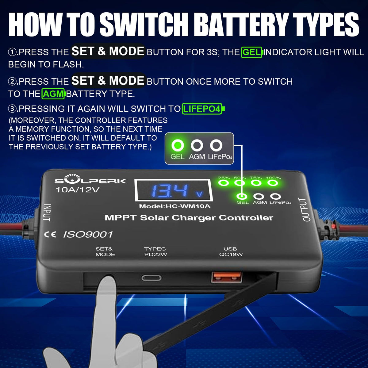 SOLPERK MPPT 10A 12V controller with rugged ABS housing endures harsh weather