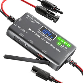 SOLPERK MPPT 10A 12V controller front view for rugged outdoor solar setups