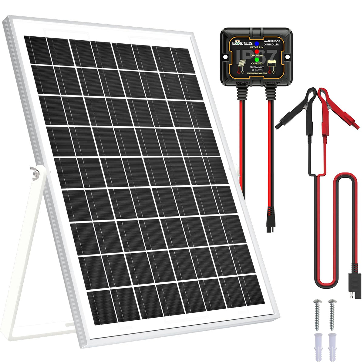 SOLPERK 10W solar panel front view for reliable on-the-go battery maintenance.