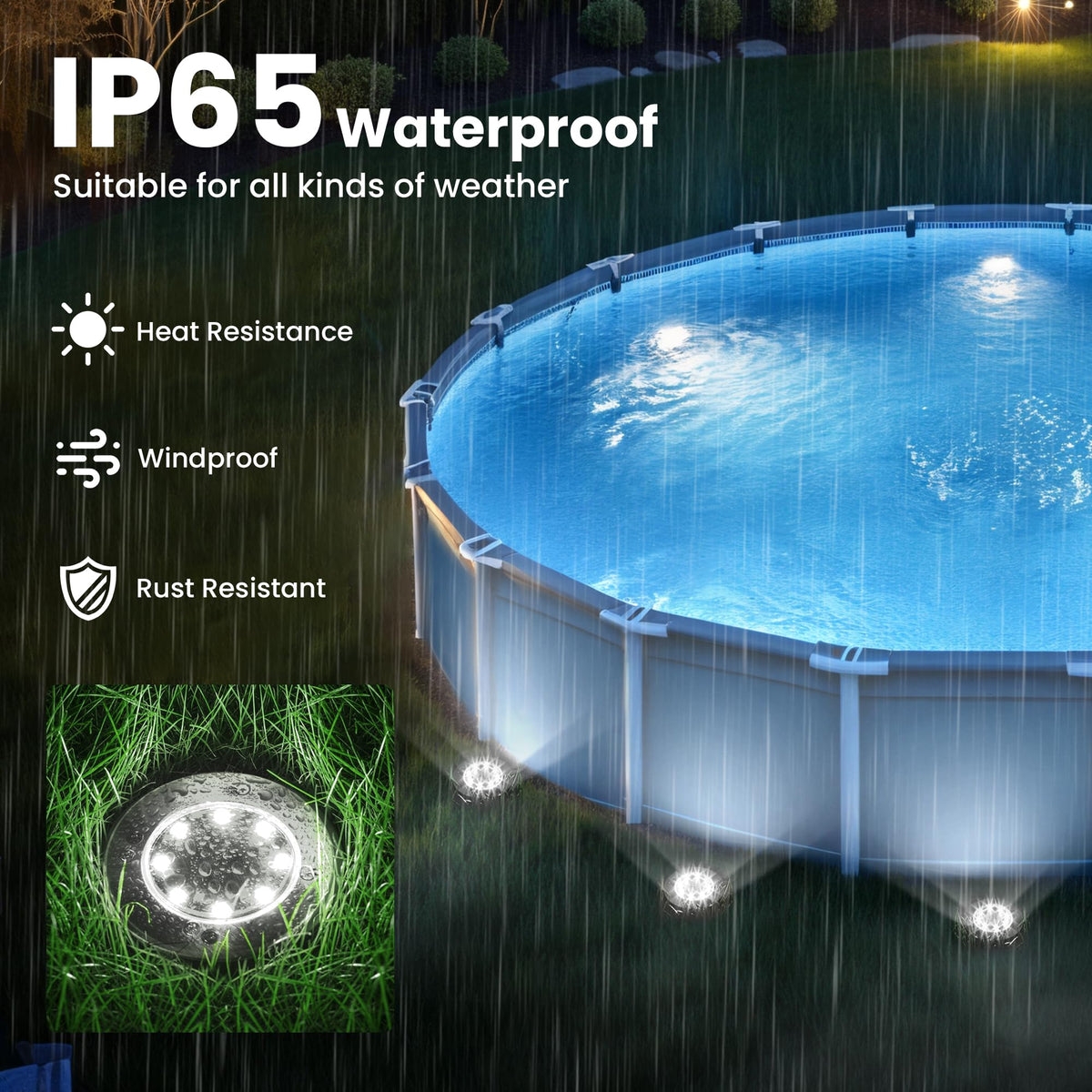 SOLPEX NiMH battery powered pool light provides reliable nightly illumination.