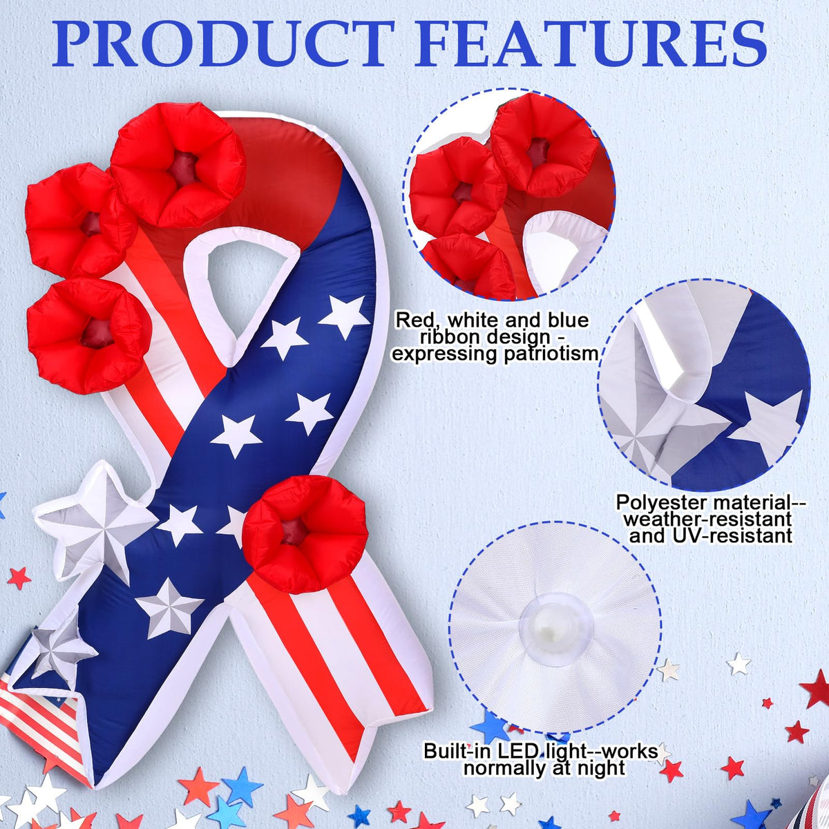 Solsew patriotic yard decor inflatable adds seasonal charm to garden or porch.
