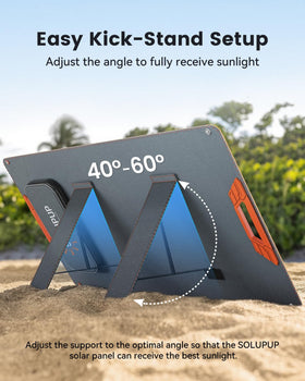 SOLUPUP 100W ETFE coating and IP65 rating resist rain and sun exposure.