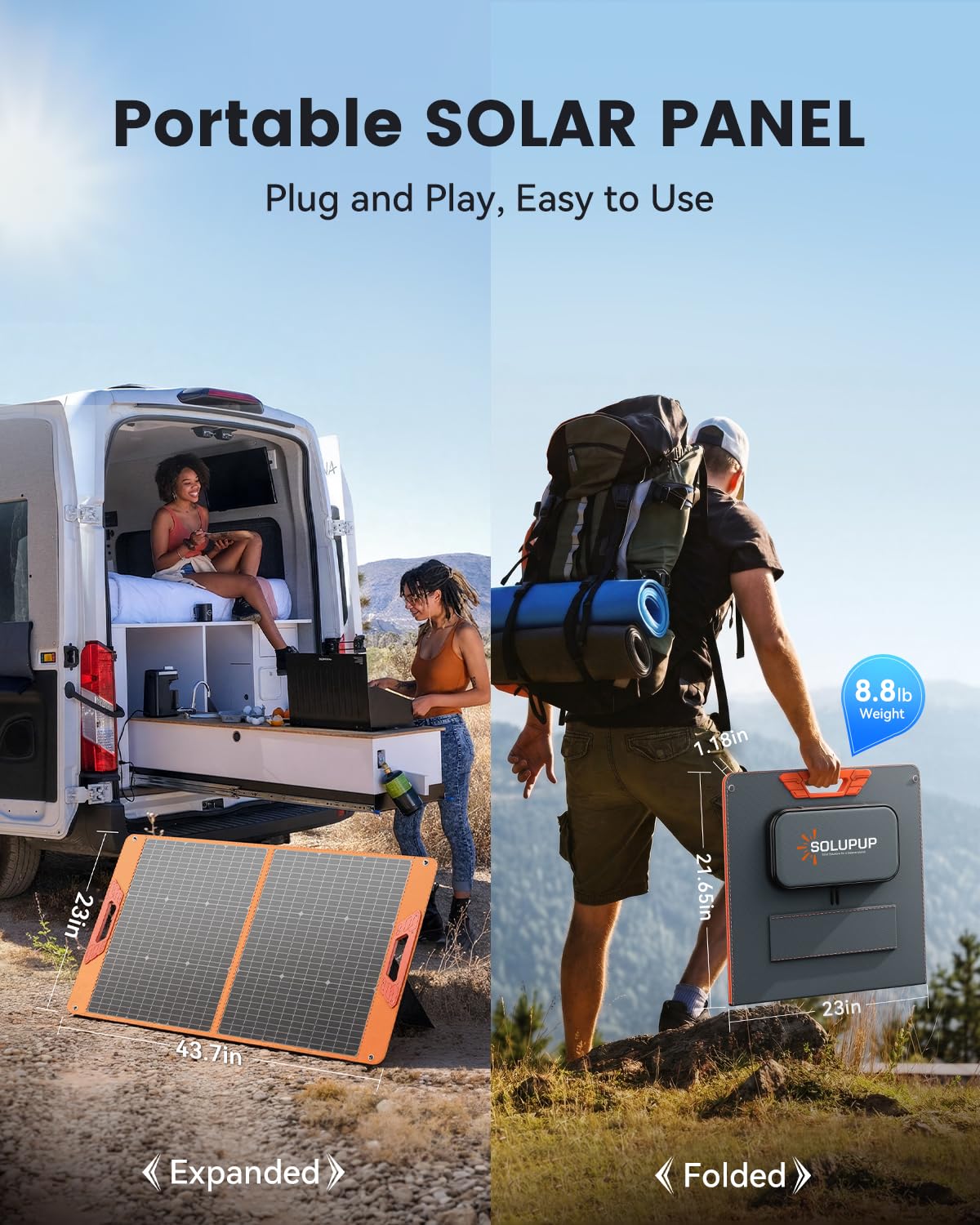SOLUPUP 100W folded compact size fits small storage spaces.