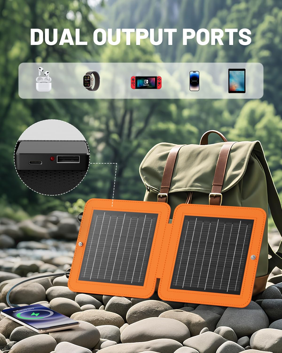 SOLUPUP USB-C port close-up shows fast 5V/2A charging capability